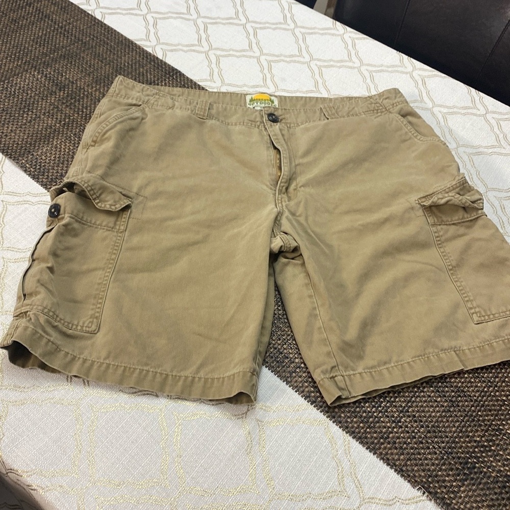Tan Cargo Shorts with Flat-Front Design